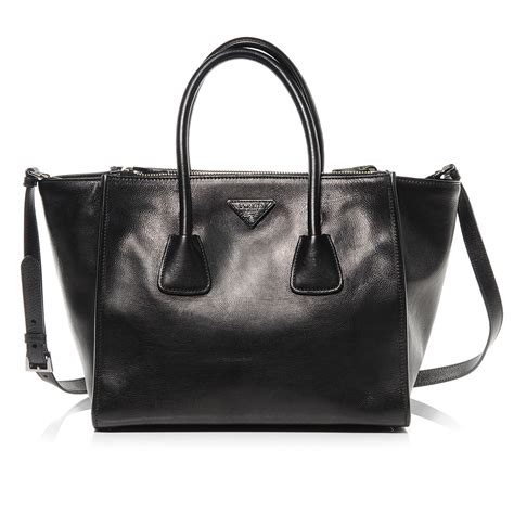 Prada Glace Calf Twin Pocket Tote Bag, Black (Nero) 